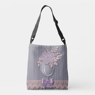 Purple & Grey stripes bridesmaid gift AI art Crossbody Bag