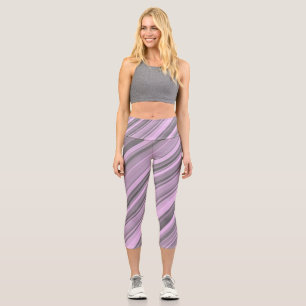 Purple Grey Stripes Capri Leggings