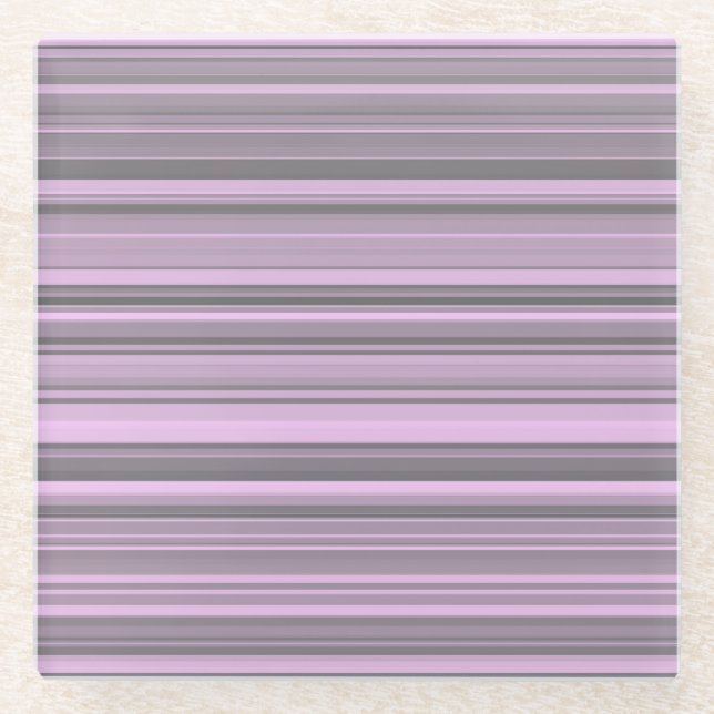 Purple Grey Stripes Glass Coaster (Front)