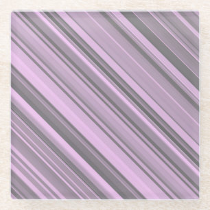 Purple Grey Stripes Glass Coaster