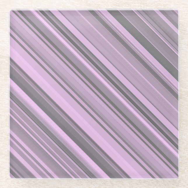 Purple Grey Stripes Glass Coaster (Front)