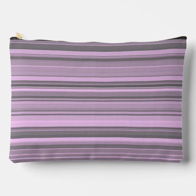 Purple Grey Stripes Large Accessory Pouch (Front)