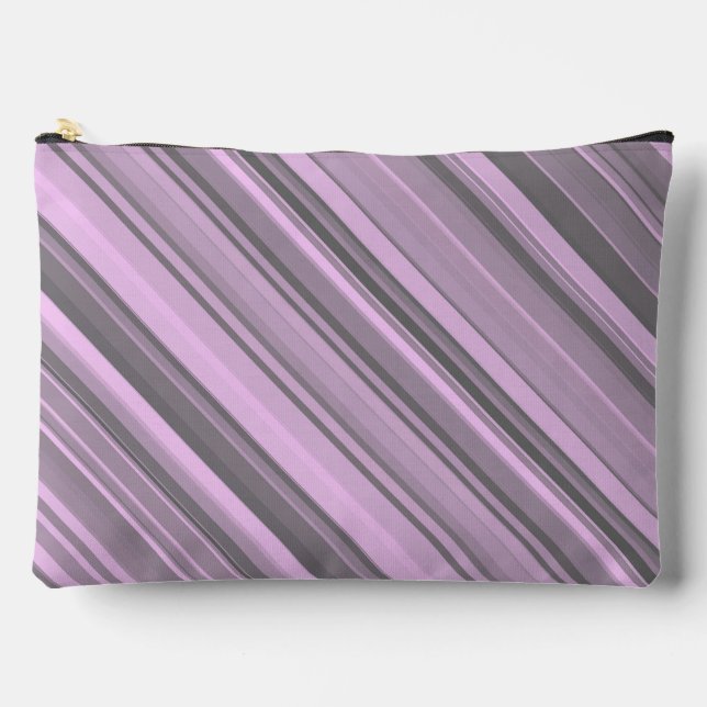 Purple Grey Stripes Large Accessory Pouch (Front)