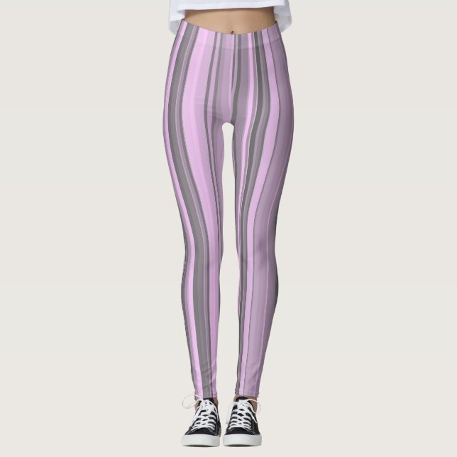 Purple Grey Stripes Leggings (Front)