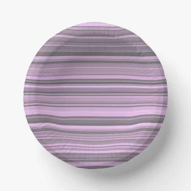 Purple Grey Stripes Paper Plate (Front)