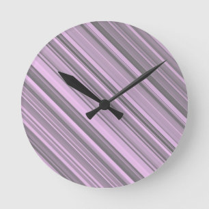 Purple Grey Stripes Round Clock