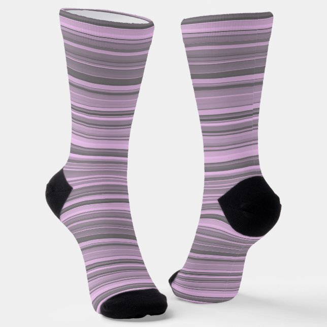 Purple Grey Stripes Seamless Pattern Socks (Angled)