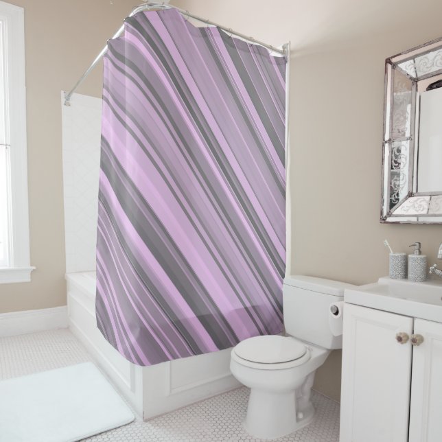 Purple Grey Stripes Shower Curtain (In Situ)