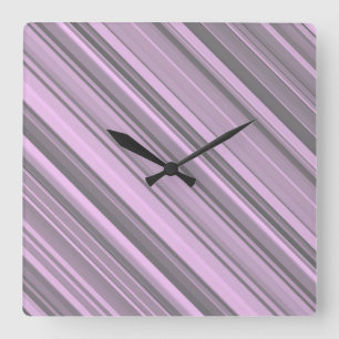 Purple Grey Stripes Square Wall Clock