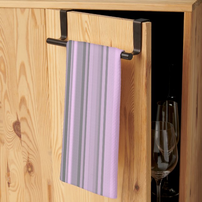 Purple Grey Stripes Tea Towel (Thirds Fold)