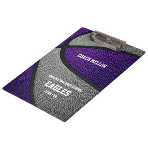 purple grey team colours basketball coach name clipboard