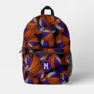 purple grey team colours basketballs pattern printed backpack