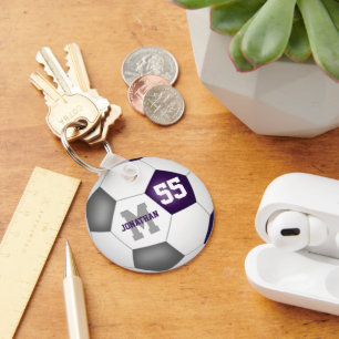 purple grey team colours boys girls soccer ball key ring