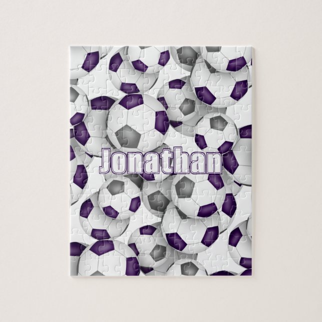 purple grey team colours boys girls soccer jigsaw puzzle (Vertical)