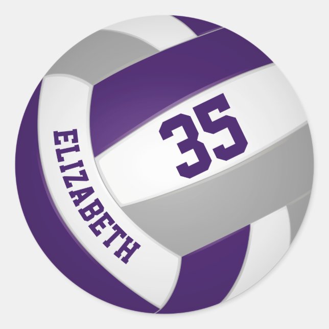 purple grey team colours boys girls volleyball classic round sticker (Front)