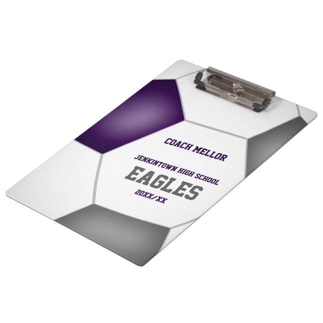 purple grey team colours custom soccer coach clipboard (Angled)
