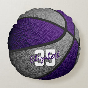 purple grey team colours girls boys basketball round cushion