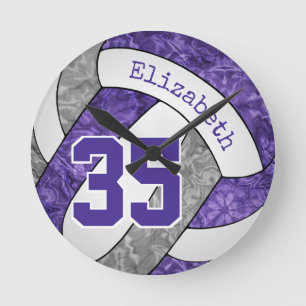 purple grey team colours girly volleyball room round clock