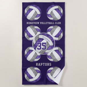 purple grey team colours girly volleyballs pattern beach towel