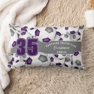 purple grey team colours Lots of soccer balls Lumbar Cushion