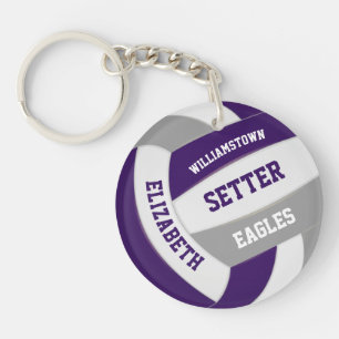 purple grey team colours personalised volleyball key ring
