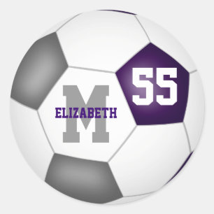 purple grey team colours soccer ball personalised classic round sticker