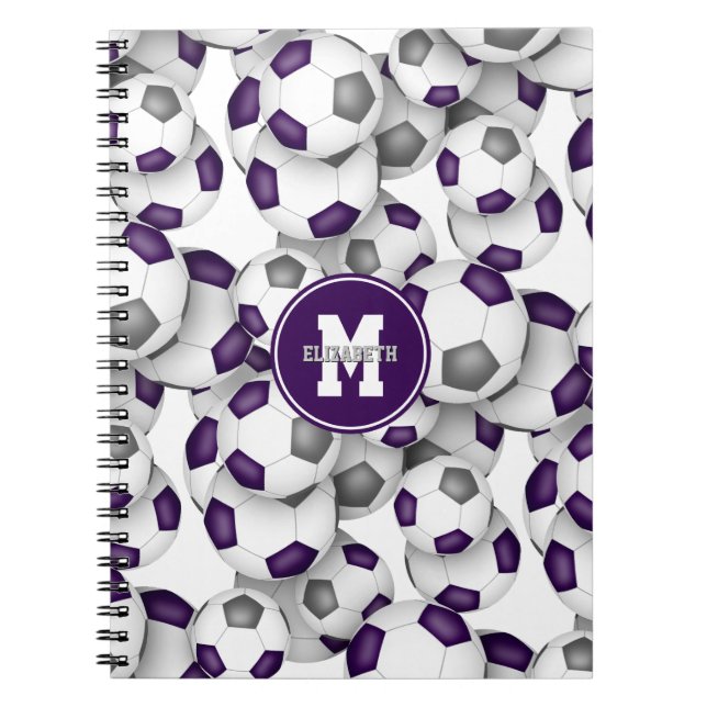 purple grey team colours soccer balls pattern  notebook (Front)