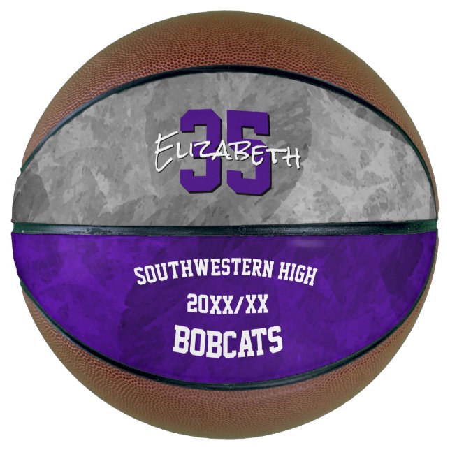 Purple grey team name end of season keepsake  basketball (Front)