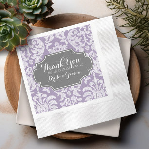 Purple Grey Vintage Damask Wedding Thank you Napkin