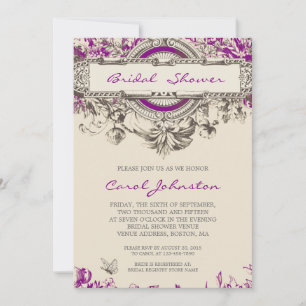 Purple Grey Vintage Floral Bridal Shower Invitation