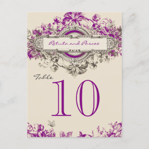 Purple Grey Vintage Floral Wedding Table Number Postcard