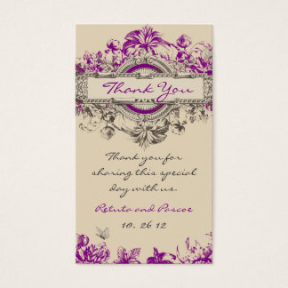 Purple Grey Vintage Floral Wedding Thank You Tag