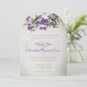 Purple & Grey Vintage Love Birds Wedding Invitation