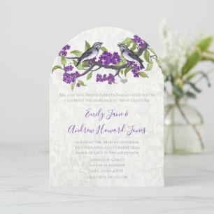 Purple & Grey Vintage Love Birds Wedding Invite
