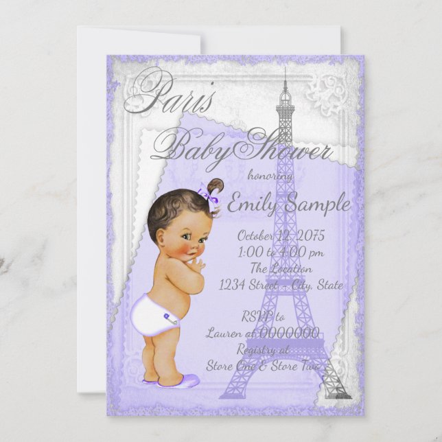 Purple Grey Vintage Paris Baby Shower Invitation (Front)