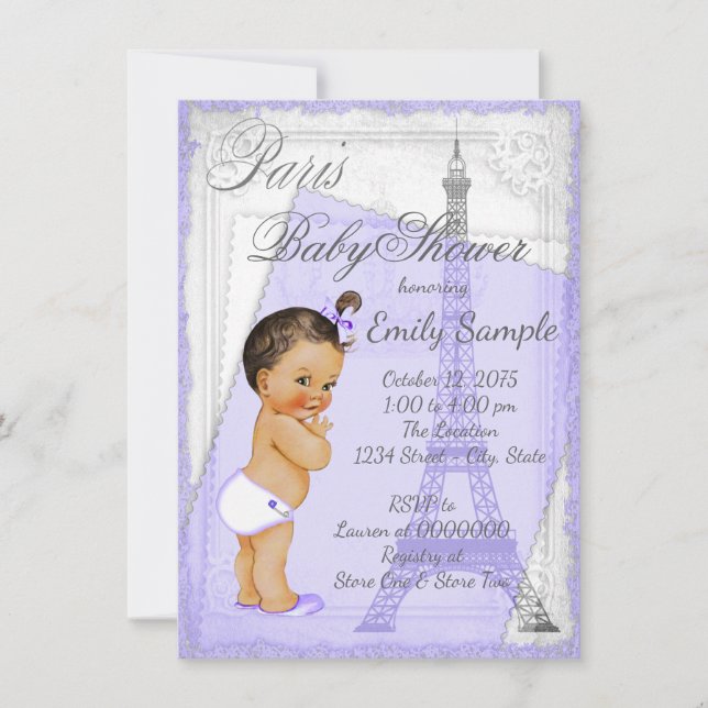 Purple Grey Vintage Paris Baby Shower Invitation (Front)