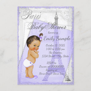 Purple Grey Vintage Paris Baby Shower Invitation
