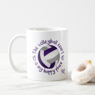 purple grey volleyball court is my happy place coffee mug