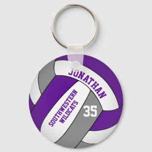 purple grey volleyball player and team name key ring