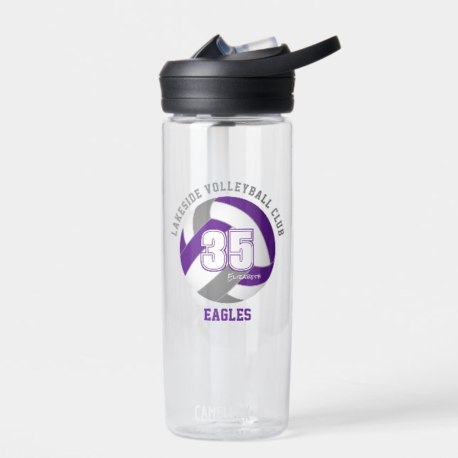 purple grey volleyball team colours boys girls water bottle (Left)