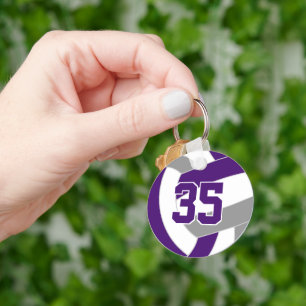 Purple grey volleyball team colours key ring