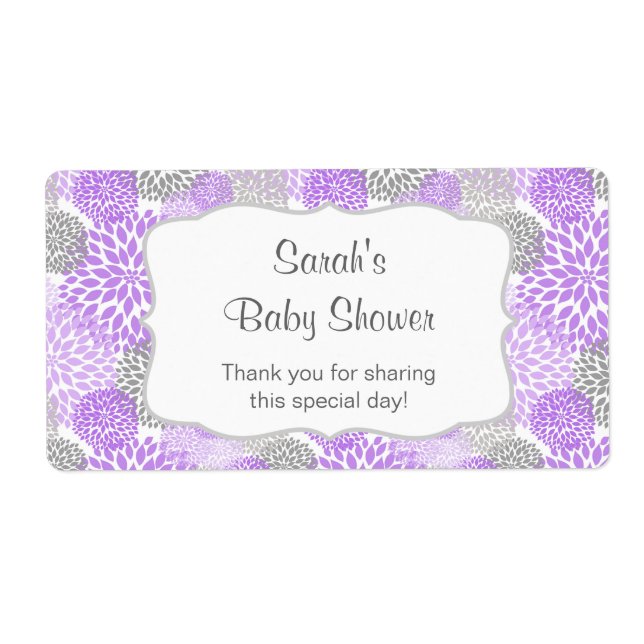 Purple Grey Water Bottle favour - customise it! (Front)