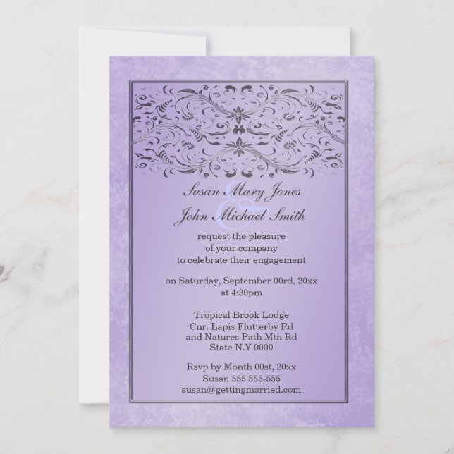 Purple grey wedding anniversary engagement invitation (Front)