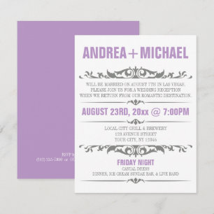 Purple & Grey Wedding Reception ONLY Invitations