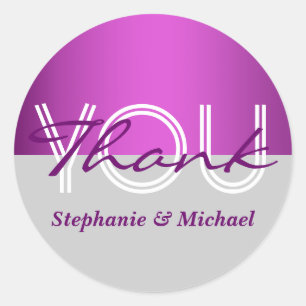 Purple grey wedding thank you classic round sticker