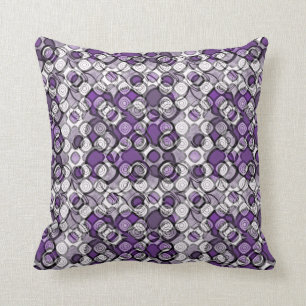 Purple Grey White Abstract Black Circles Cushion