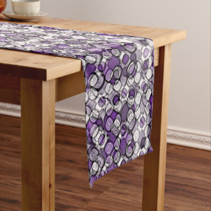 Purple Grey White Abstract Black Circles Medium Table Runner