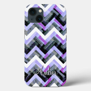 Purple Grey White Chevron Textured Personalised iPhone 13 Case