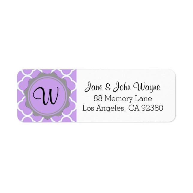 Purple Grey White Contemporary Monogram Label (Front)