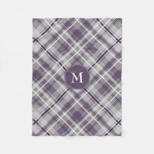 purple grey white plaid pattern monogrammed fleece blanket